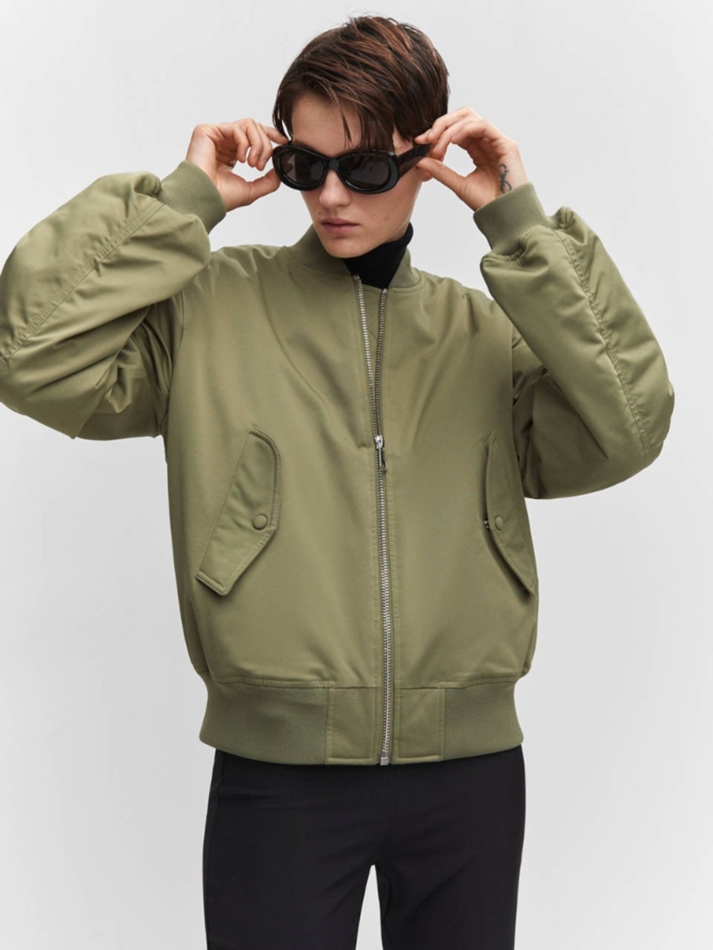 mango | oversized jacket bomber | crew neck | olive | us xxl - Picture 7 of 12